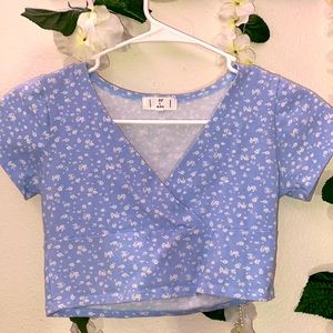 Pastel blue and white crop top